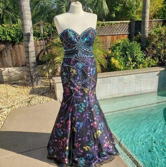 ELLIE Wilde mermaid sparkly sequin beaded prom wedding ball formal dress… - Picture 7 of 17